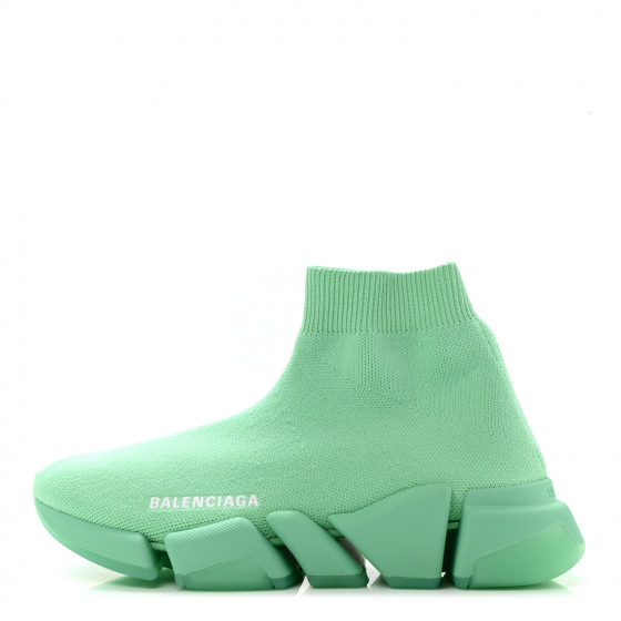 BALENCIAGA Technical 3D Recycled Knit Womens Speed 2.0 Transparent Sole Sneakers 36 Mint