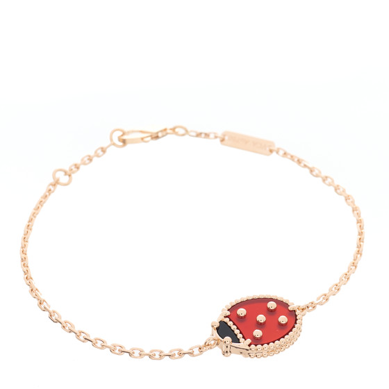 VAN CLEEF & ARPELS 18K Rose Gold Carnelian Onyx Lucky Spring Closed Wing Ladybug Bracelet