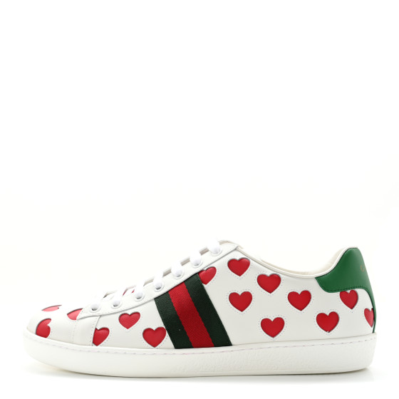 GUCCI Calfskin Miro Soft Web Heart Cut Out Womens Ace Sneakers 41 White Light Hibiscus Red New Shamarock