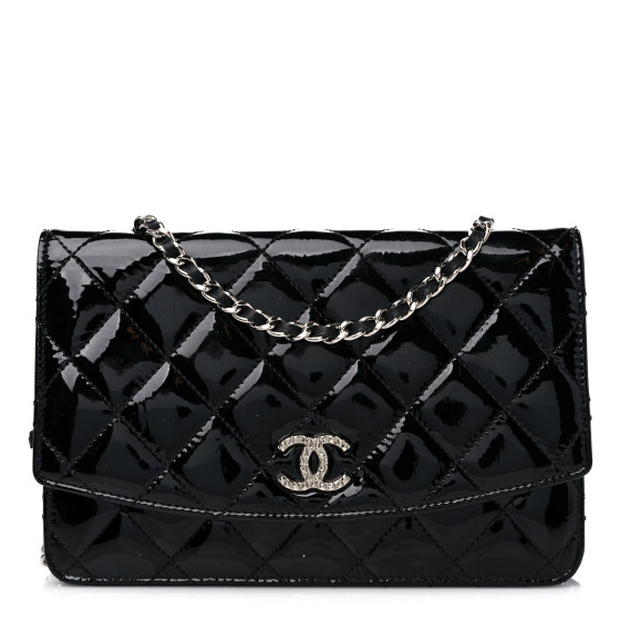 CHANEL Patent Quilted Brilliant Wallet On Chain WOC Black