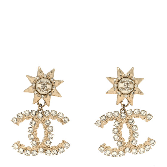 CHANEL Crystal Pearl CC Star Drop Clip On Earrings Gold