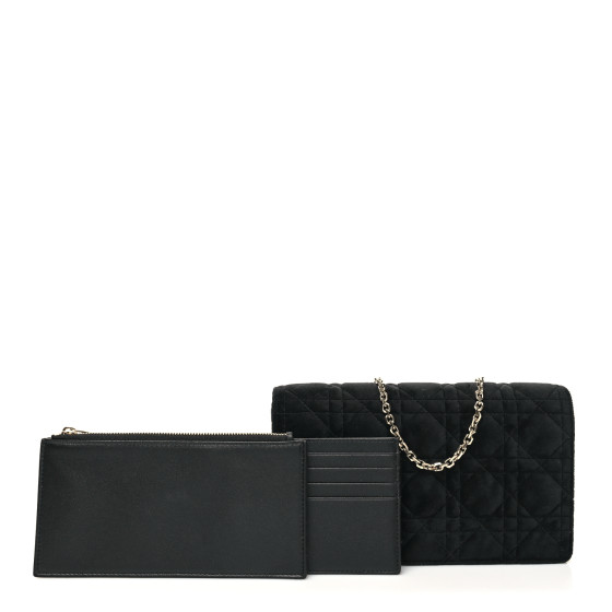 CHRISTIAN DIOR Velvet Cannage Lady Dior Convertible Clutch Black