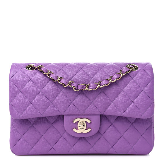CHANEL Lambskin Quilted Small Double Flap Purple
