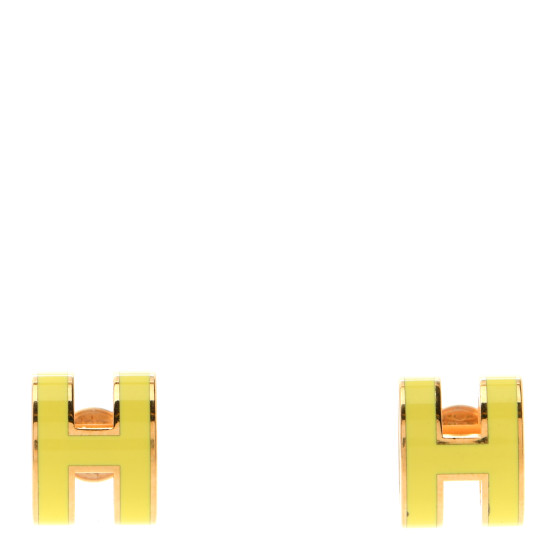 HERMES Gold Lacquered Mini Pop H Earrings Jaune Sature