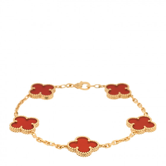 VAN CLEEF & ARPELS 18K Yellow Gold Carnelian 5 Motifs Vintage Alhambra Bracelet