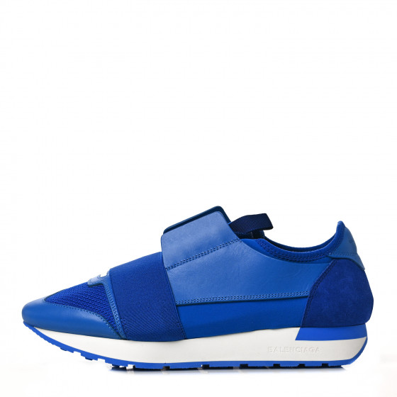 BALENCIAGA Mesh Calfskin Neoprene Mens Race Runner Sneakers 40 Blue