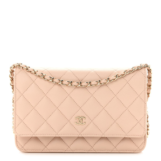 CHANEL Caviar Quilted Wallet on Chain WOC Light Beige