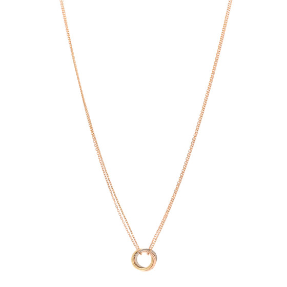 CARTIER 18K Pink Yellow White Gold Trinity Double Chain Pendant Necklace