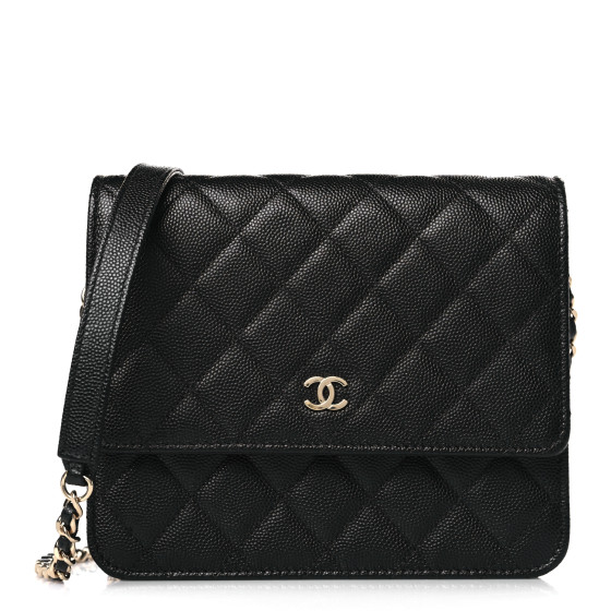 CHANEL Caviar Quilted Square Wallet On Chain WOC Black