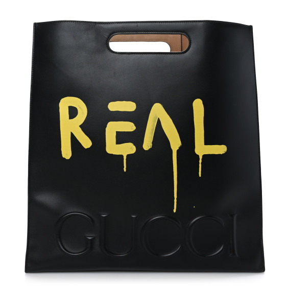 GUCCI Calfskin GucciGhost Real Large XL Tote Black Yellow