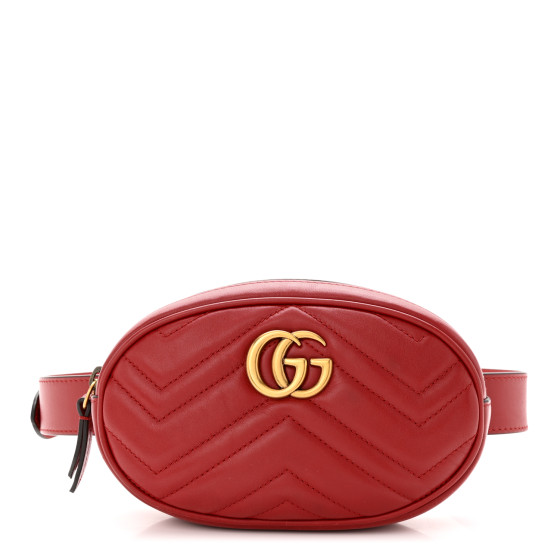 GUCCI Calfskin Matelasse GG Marmont Belt Bag 85 34 Hibiscus Red