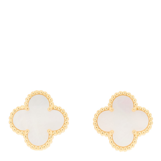 VAN CLEEF & ARPELS 18K Yellow Gold Mother of Pearl Vintage Alhambra Earrings
