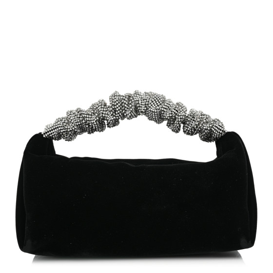 ALEXANDER WANG Velvet Crystal Rhinestone Mini Scrunchie Bag Black Silver
