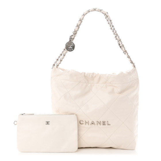 CHANEL Shiny Calfskin Quilted Small Chanel 22 White