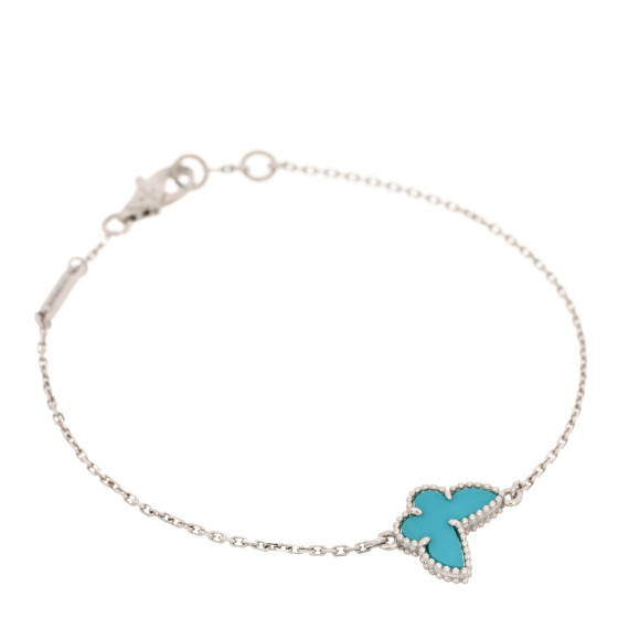 VAN CLEEF & ARPELS 18K White Gold Turquoise Sweet Alhambra Butterfly Bracelet