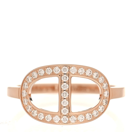HERMES 18K Rose Gold Diamond MM Chaine d'Ancre Contour Ring 53 6.5