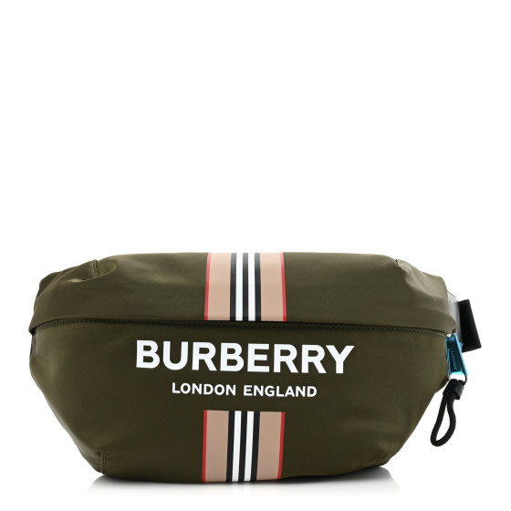 BURBERRY Nylon Icon Stripe Medium Sonny Bum Bag Dark Olive Green