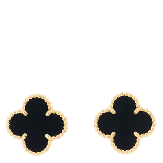 VAN CLEEF & ARPELS 18k Yellow Gold Black Onyx Vintage Alhambra Earrings