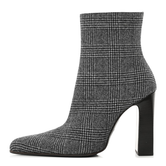 BALENCIAGA Wool Plaid Ankle Boots 40 Black