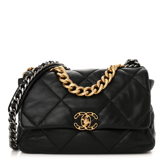 CHANEL Lambskin Quilted Large Chanel 19 Flap Black
