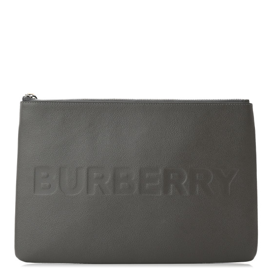 BURBERRY Calfskin Zip Pouch Charcoal Grey