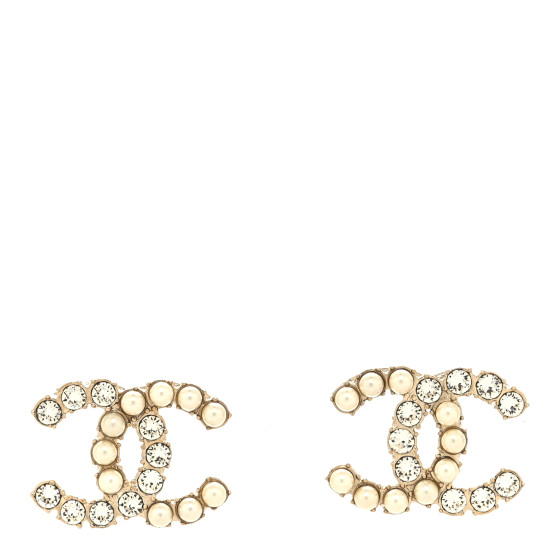 CHANEL Crystal Pearl CC Dazzling Domino Earrings Gold