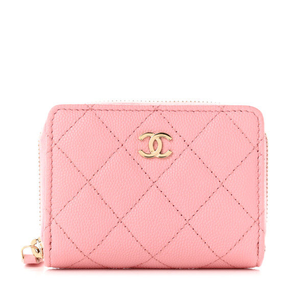CHANEL Caviar Quilted Compact Zipped Wallet Pink