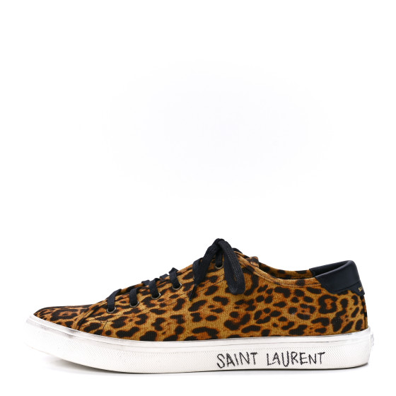 SAINT LAURENT Canvas Leopard Print Malibu Low Top Sneaker 44 Brown