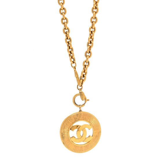 CHANEL CC Medallion Long Chain Necklace Gold