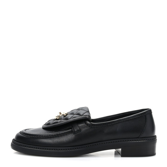 CHANEL Lambskin Quilted CC Turnlock Loafers 39.5 Black