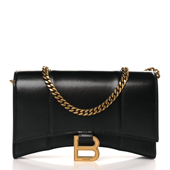 BALENCIAGA Shiny Box Calfskin Hourglass Chain Bag Black