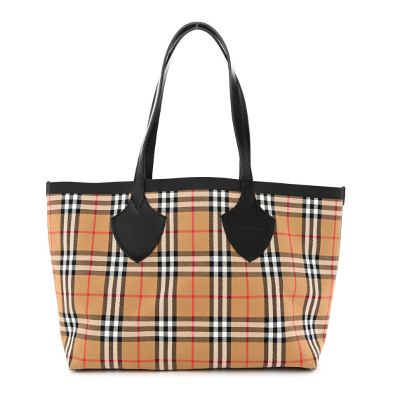 BURBERRY Vintage Check Medium The Giant Reversible Tote Antique Yellow Bright Red