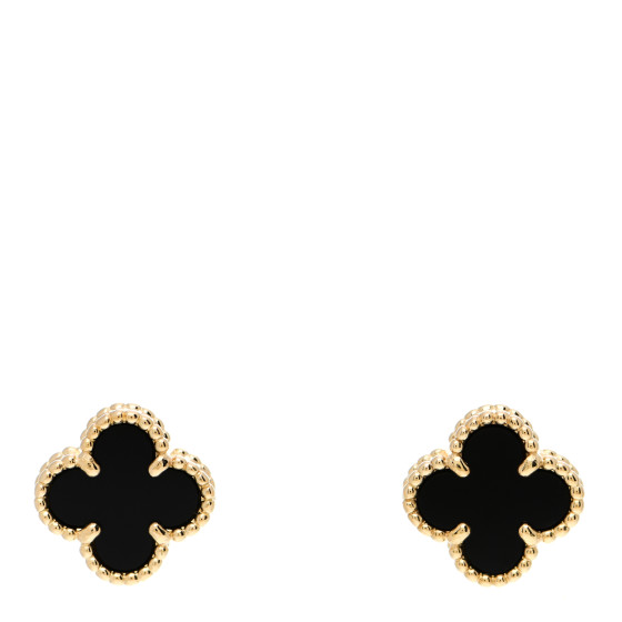 VAN CLEEF & ARPELS 18K Yellow Gold Black Onyx Sweet Alhambra Earrings
