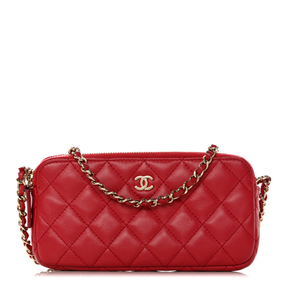 CHANEL Lambskin Quilted Small Clutch With Chain Dark Pink