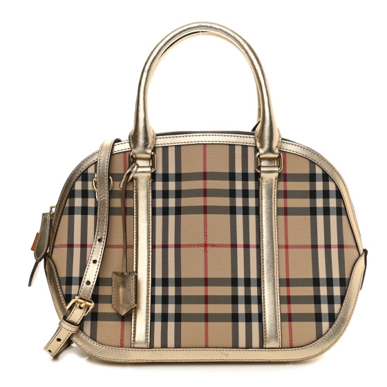 BURBERRY Horseferry Check Small Orchard Bowling Bag Gold
