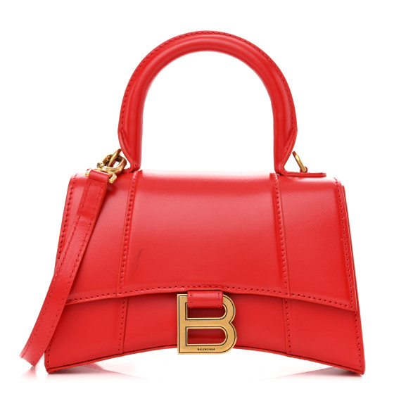 BALENCIAGA Shiny Box Calfskin Hourglass Top Handle Bag XS Bright Red