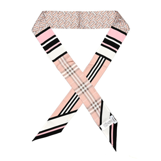 BURBERRY Silk Montage Print Skinny Scarf Archive Pink