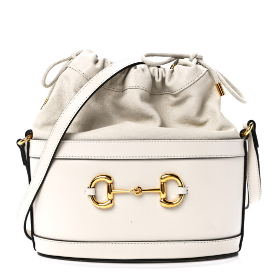 GUCCI Textured Calfskin Horsebit 1955 Drawstring Bucket Bag Mystic White