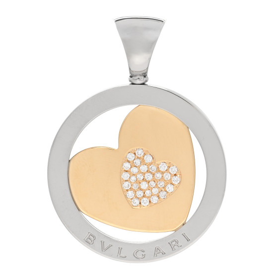 BULGARI Stainless Steel 18K Yellow Gold Diamond Tondo Heart Pendant