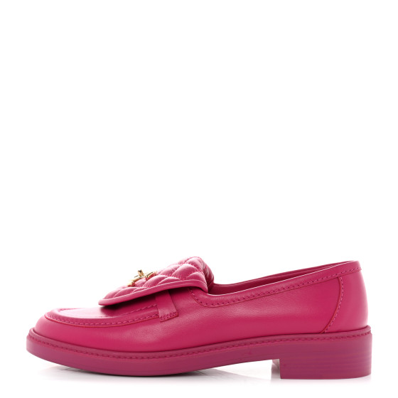 CHANEL Lambskin Quilted CC Turnlock Loafers 38.5 Fuchsia