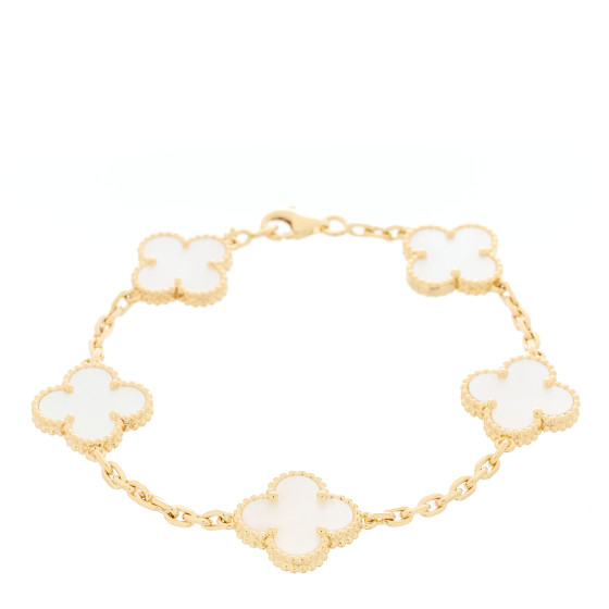 VAN CLEEF & ARPELS 18K Yellow Gold Mother of Pearl 5 Motifs Vintage Alhambra Bracelet