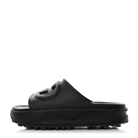 GUCCI Soft Rubber Mens Interlocking G Platform Slide Sandals 12 Black