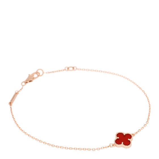 VAN CLEEF & ARPELS 18K Rose Gold Carnelian Sweet Alhambra Bracelet