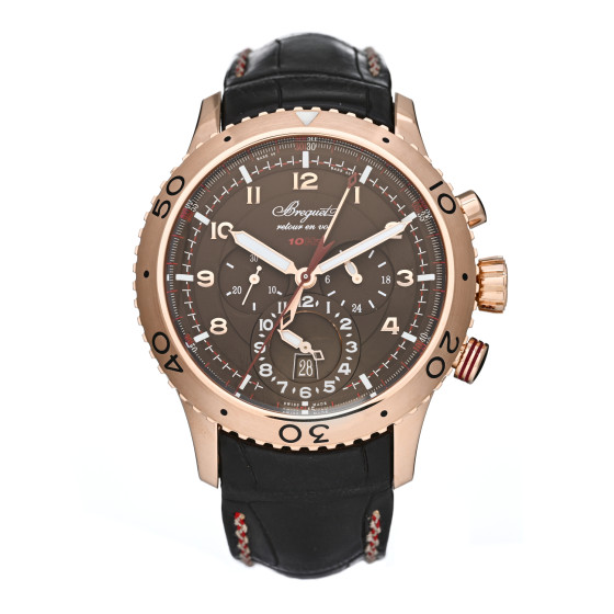 BREGUET 18k Rose Gold 44mm Type XXII Flyback Chronograph Automatic Watch Brown