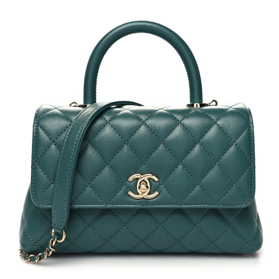 CHANEL Caviar Quilted Mini Coco Handle Flap Green