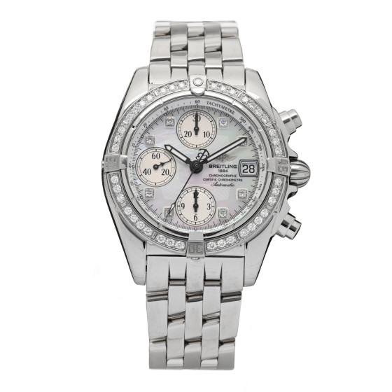 BREITLING Stainless Steel Diamond Mother of Pearl 39mm Cockpit Chronograph Automatic Watch A13357