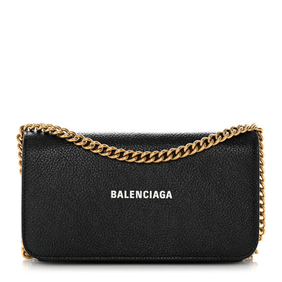 BALENCIAGA Grained Calfskin Cash Phone Holder Wallet On Chain Black