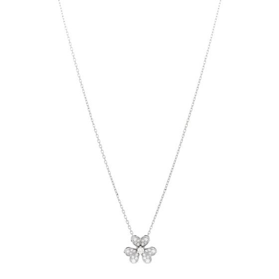VAN CLEEF & ARPELS 18K White Gold Diamond Mini Frivole Pendant Pave Necklace