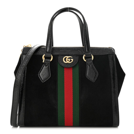 GUCCI Suede Patent GG Web Small Ophidia Tote Bag Black
