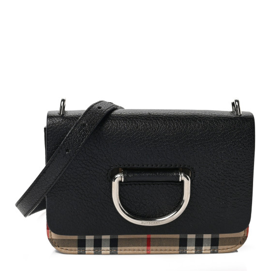 BURBERRY Goatskin Vintage Check Mini D-Ring Bag Black